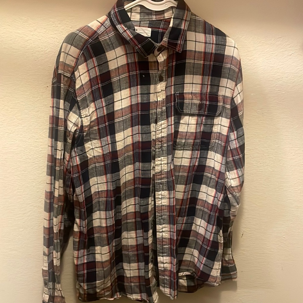 Gap Standard Fit Red Plaid Casual Dress Shirt Size Large